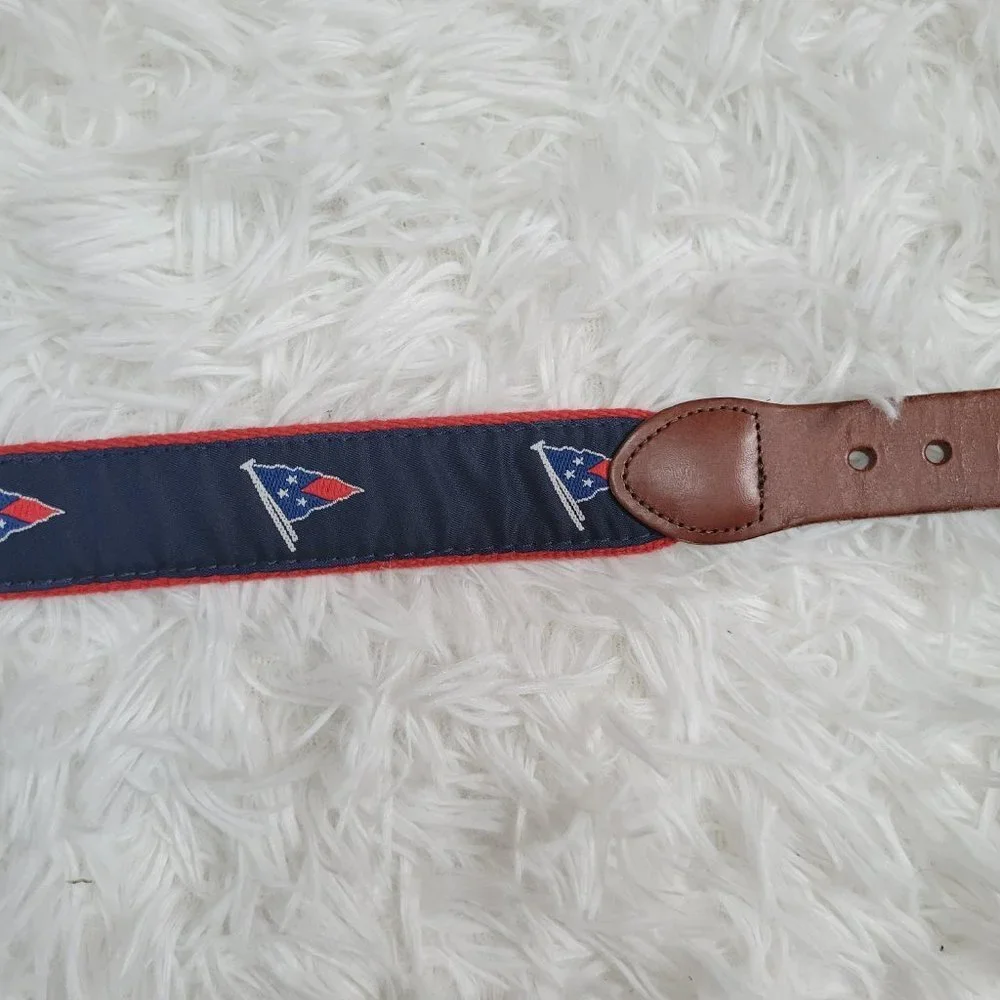 Leather Man Belt Ltd. Handmade In Essex CT Blue Nautical Flag - Size 28